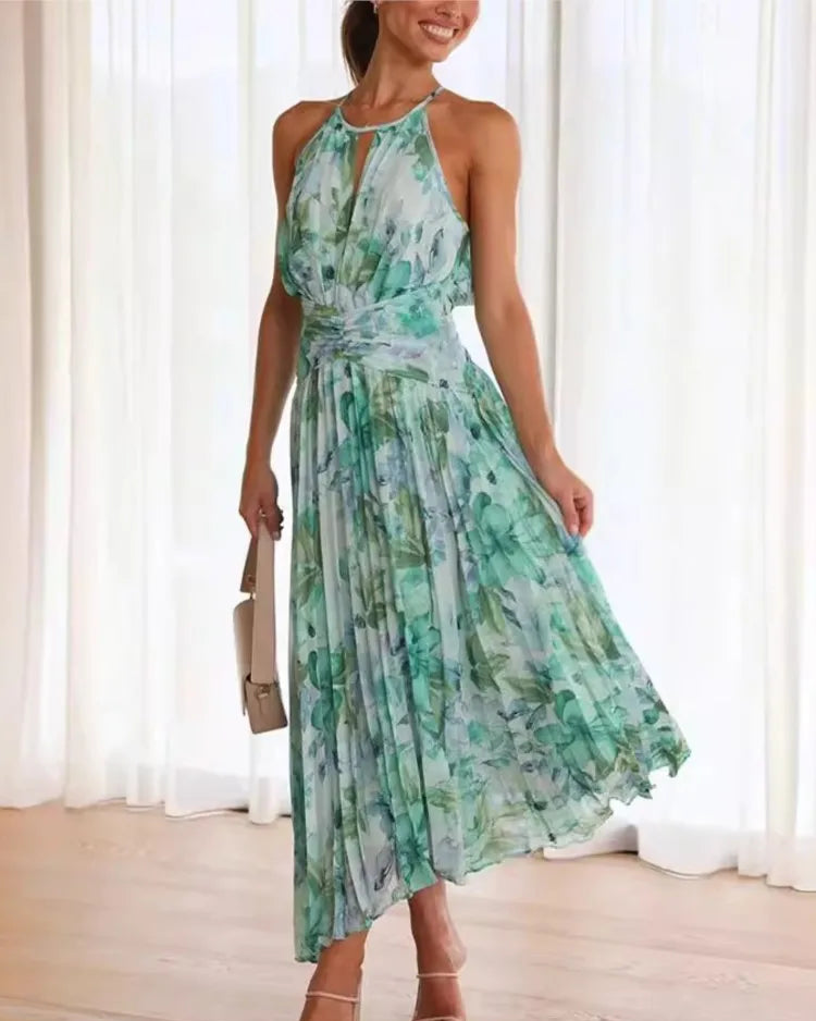 Halter Neck Hollow Out Backless Irregular Hem Dress