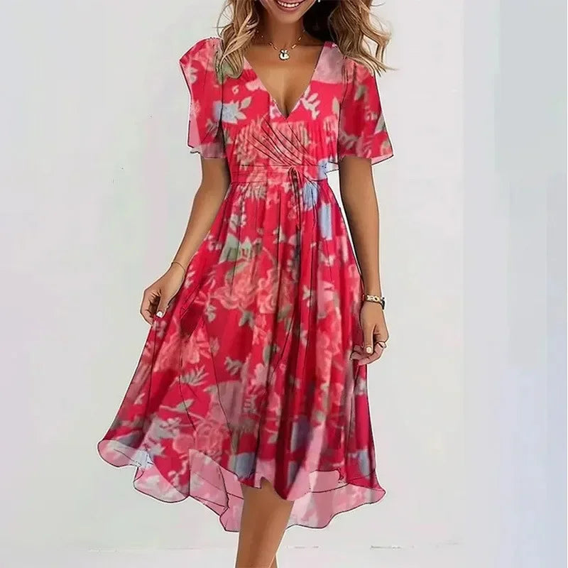 Women’s Floral V-Neck Knee-Length Casual Dress