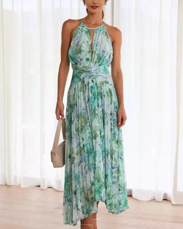 Halter Neck Hollow Out Backless Irregular Hem Dress