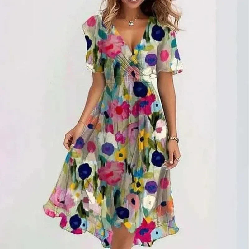 Women’s Floral V-Neck Knee-Length Casual Dress