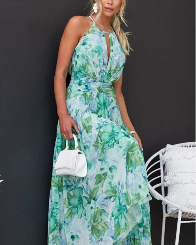 Halter Neck Hollow Out Backless Irregular Hem Dress