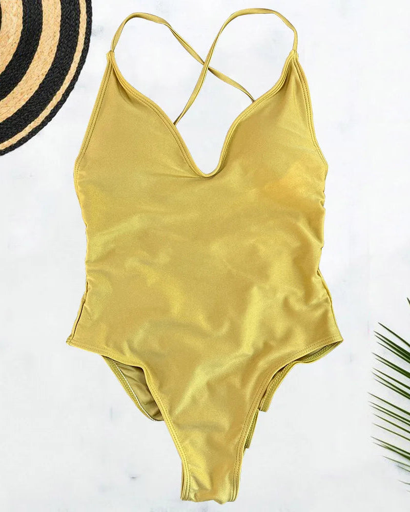 Solid Bodysuit One-Piece Swimsuit