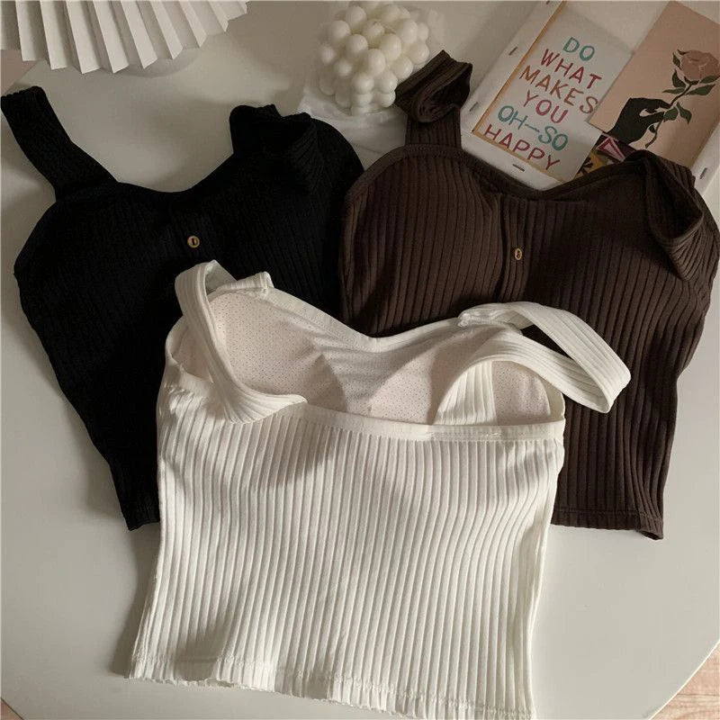 Y2K Corset Camisole with Built-In Bra | Korean Suspender Crop Vest