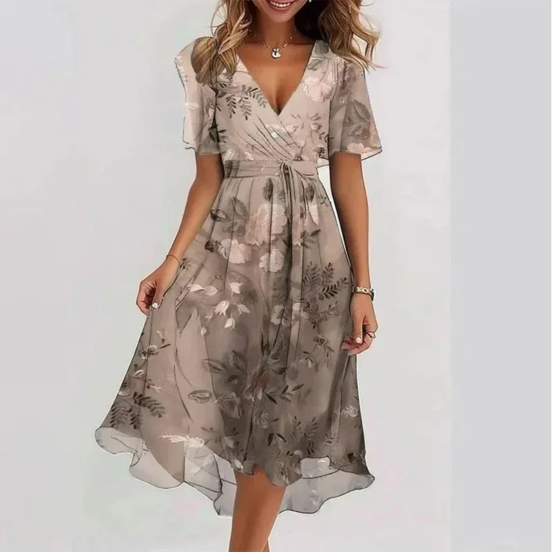 Women’s Floral V-Neck Knee-Length Casual Dress