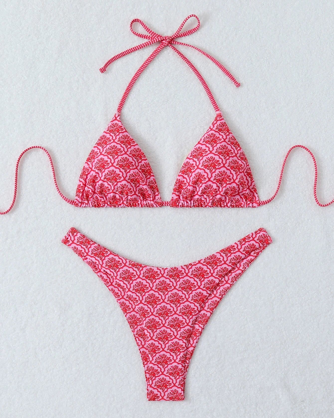 Retro Floral Lace-Up High Waist Bikini