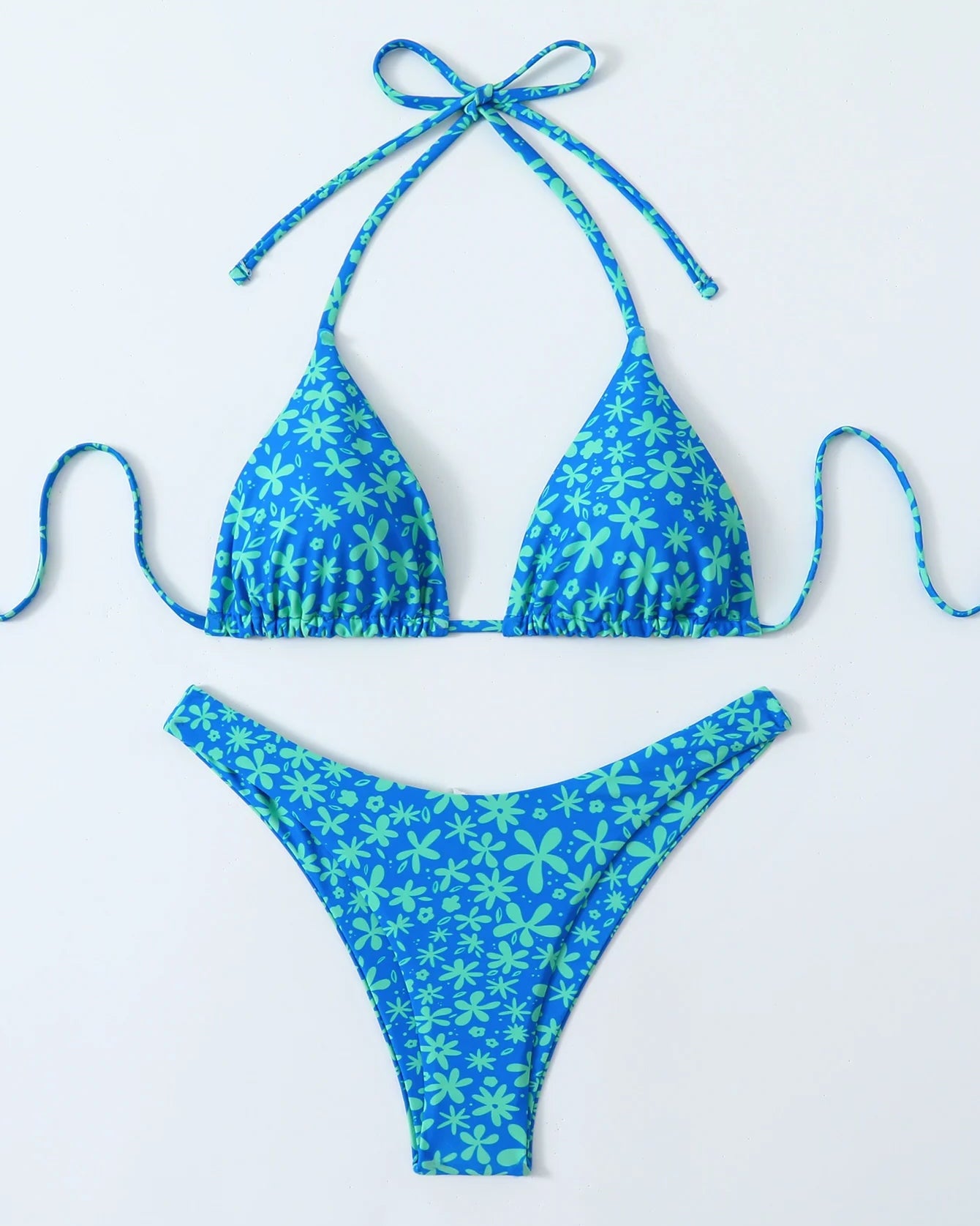 Retro Floral Lace-Up High Waist Bikini