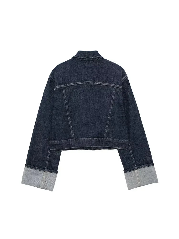 Vintage Lapel Denim Jacket | Single Breasted Long Sleeve with Pockets