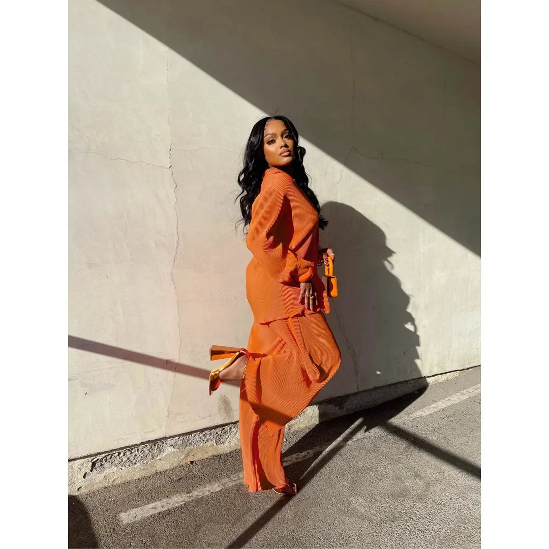 Long Sleeve Shirt & Wide Leg Pants Two-Piece Tracksuit