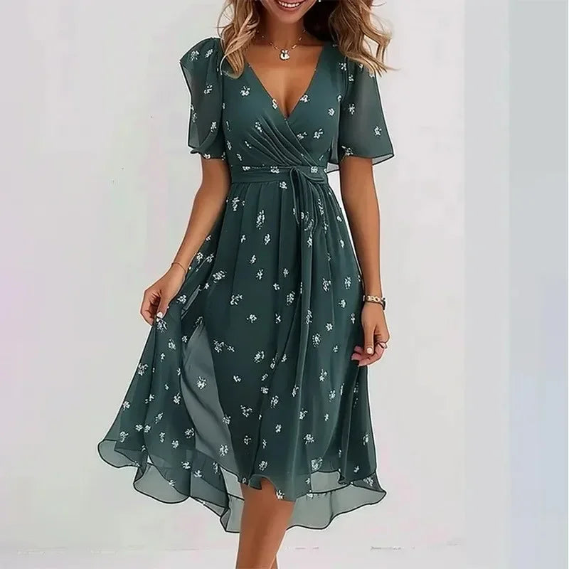 Women’s Floral V-Neck Knee-Length Casual Dress