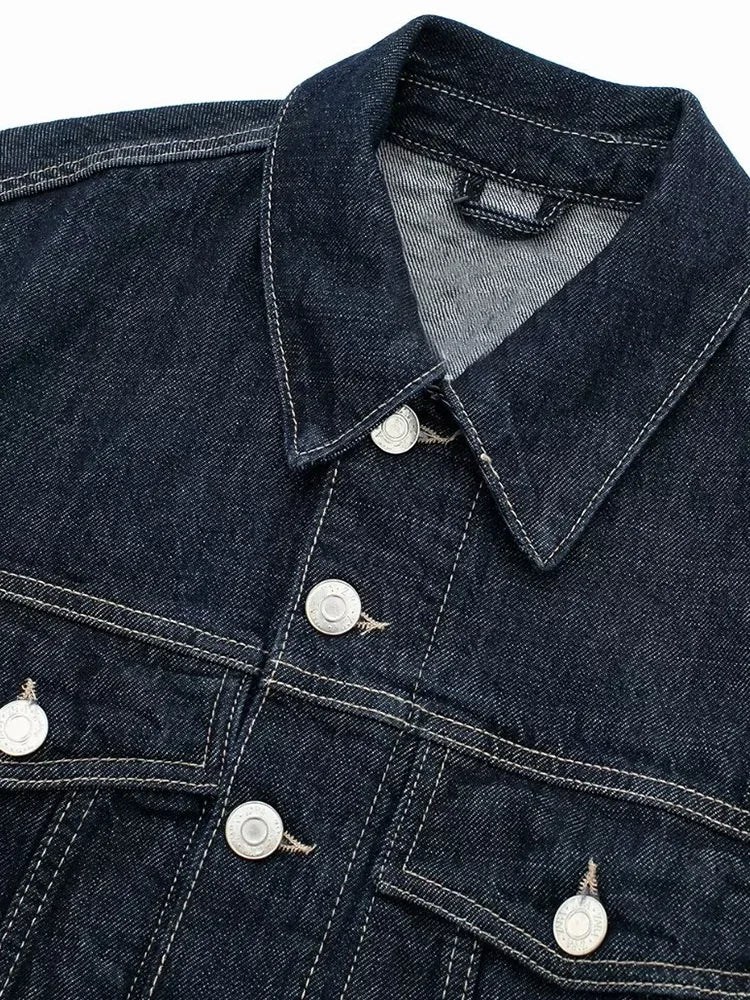 Vintage Lapel Denim Jacket | Single Breasted Long Sleeve with Pockets