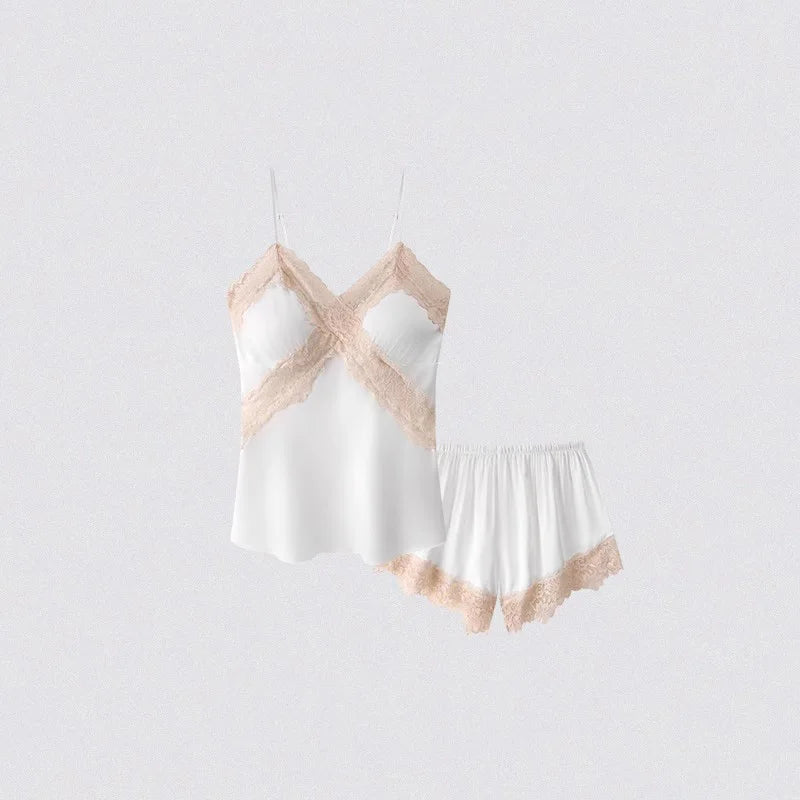 Satin Lace Trim Cami Top & Shorts Pajama Set