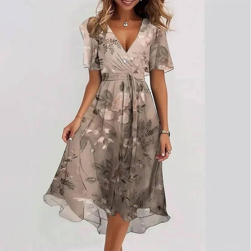 Women’s Floral V-Neck Knee-Length Casual Dress