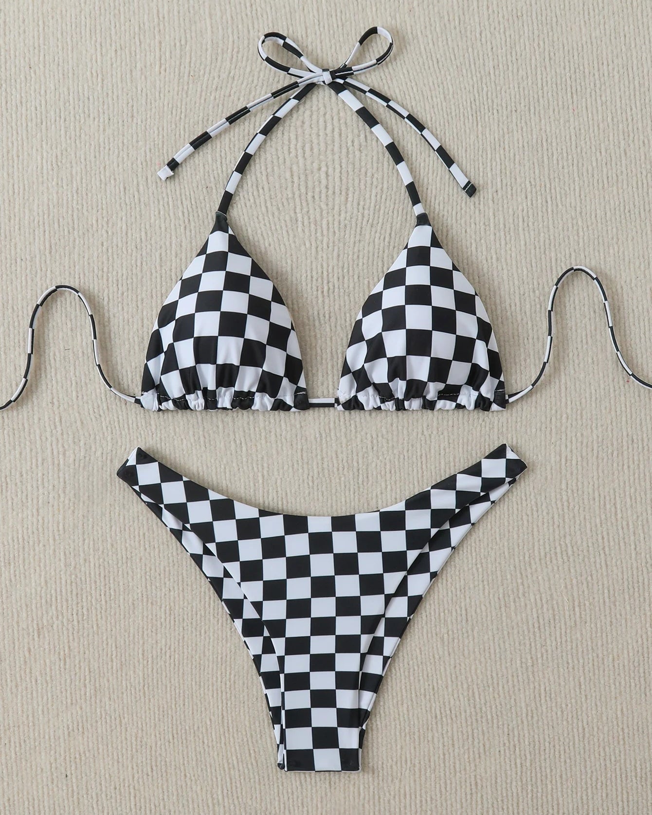 Retro Floral Lace-Up High Waist Bikini
