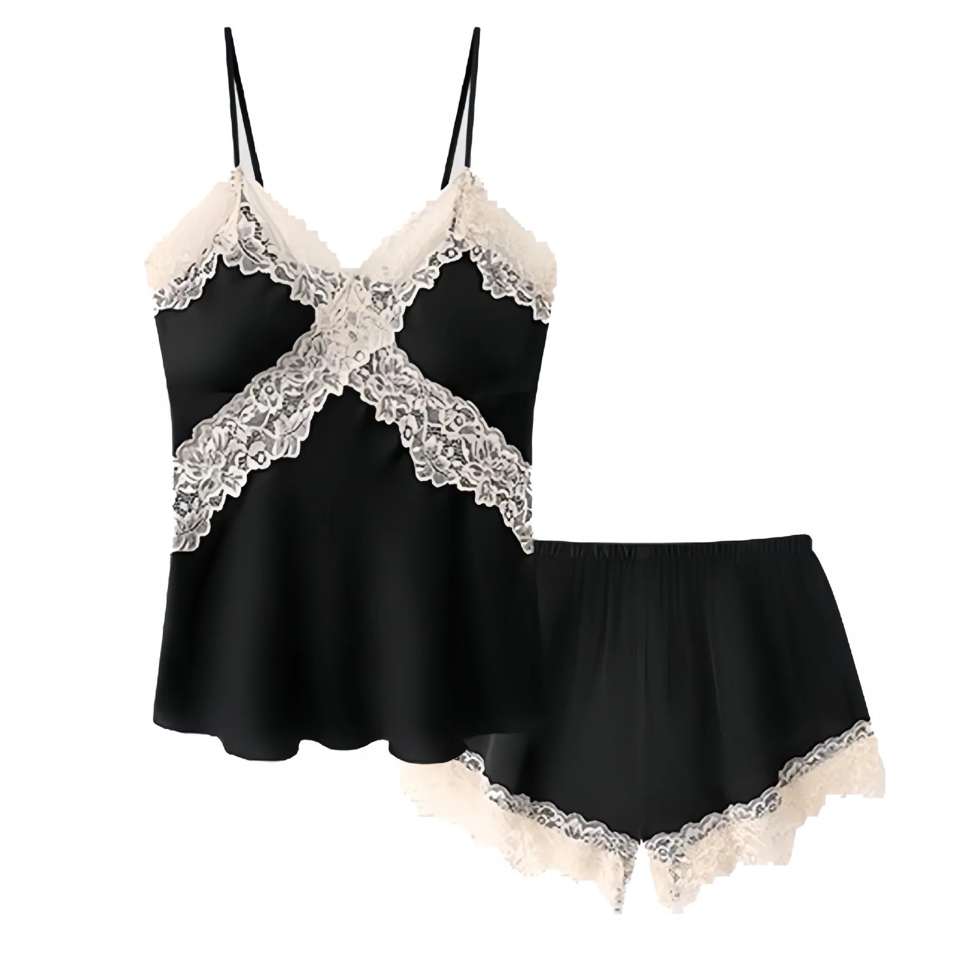 Satin Lace Trim Cami Top & Shorts Pajama Set