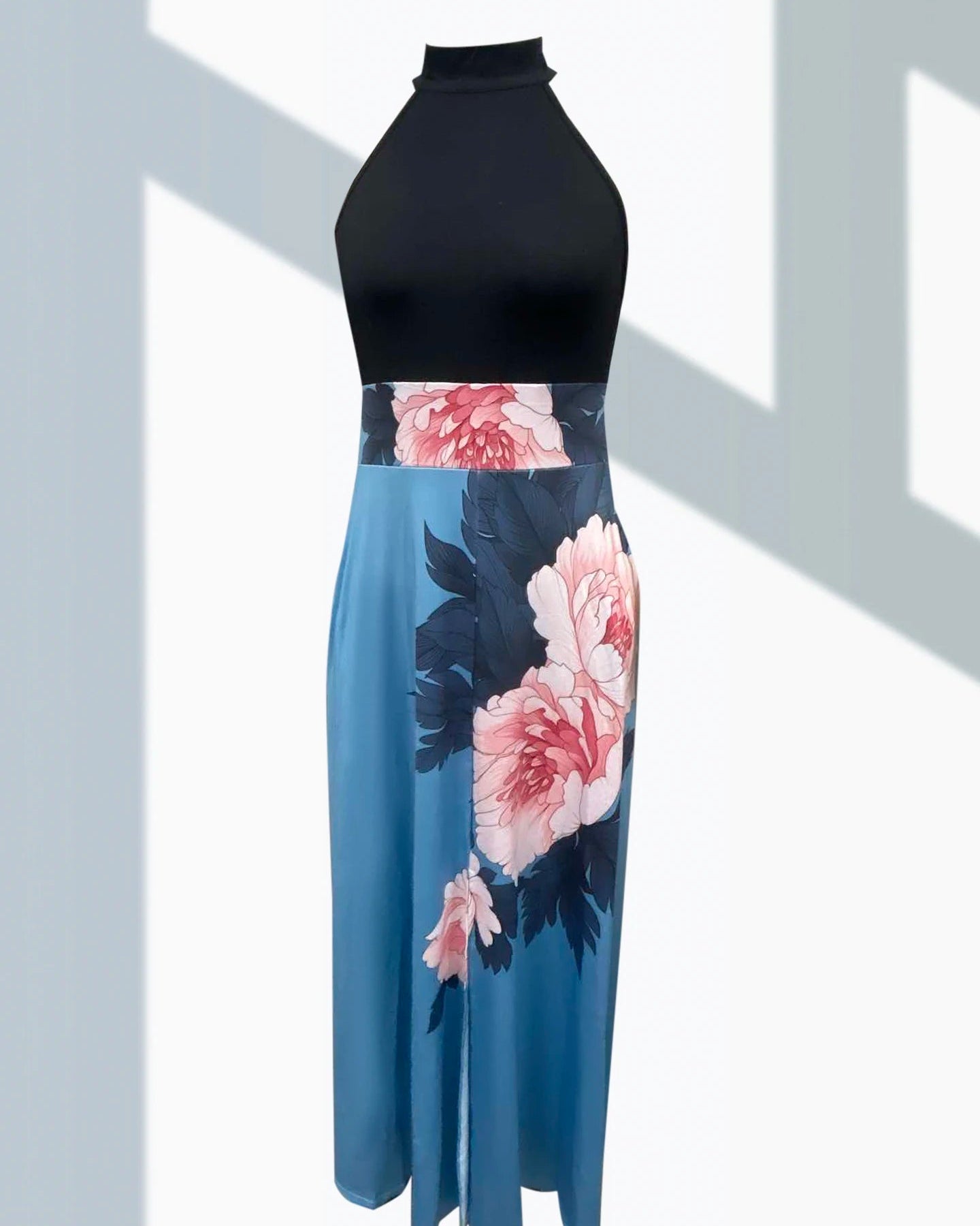 Floral Print Backless High Waist Boho A-Line Dress