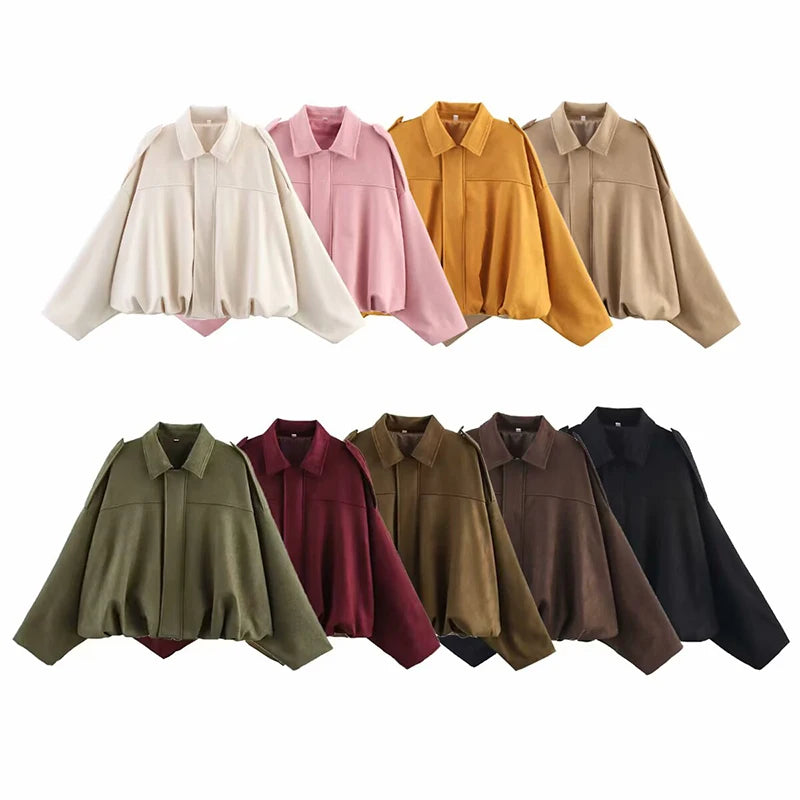 Vintage Bomber Jacket | Turn-Down Collar Zip-Up Loose Outerwear