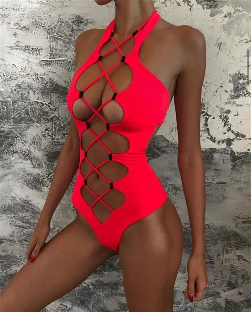 Black Hollow Out Backless Monokini