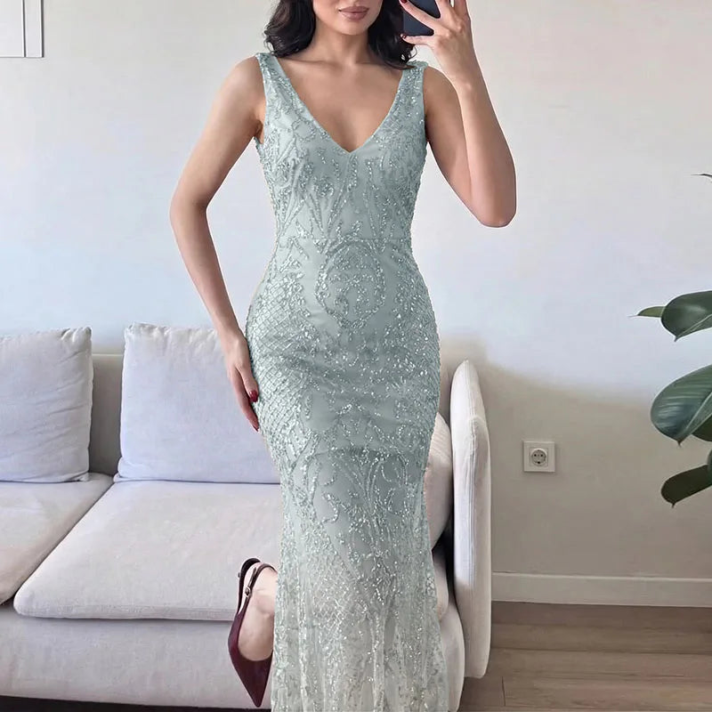 High Waist Sequin Sleeveless Bodycon Prom Dress