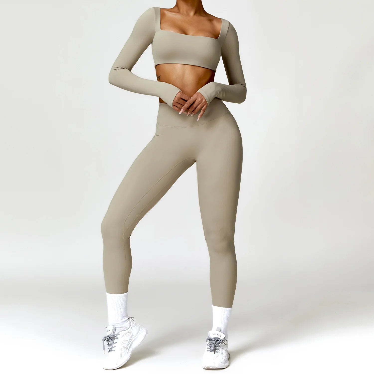 2-Piece Quick-Dry Long Sleeve Yoga Suit | Push-Up High Waist Scrunch Set