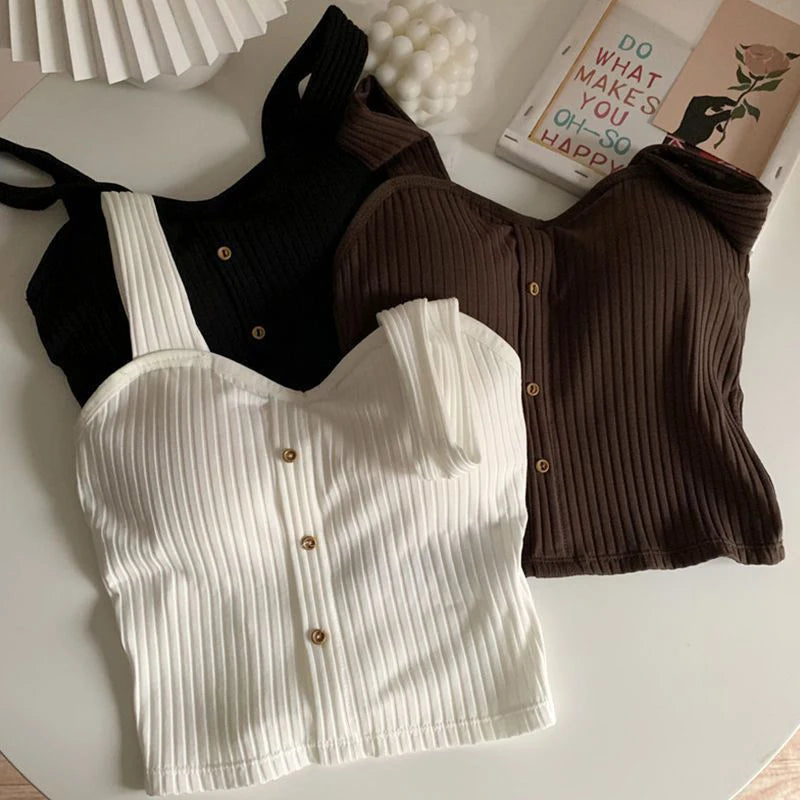Y2K Corset Camisole with Built-In Bra | Korean Suspender Crop Vest