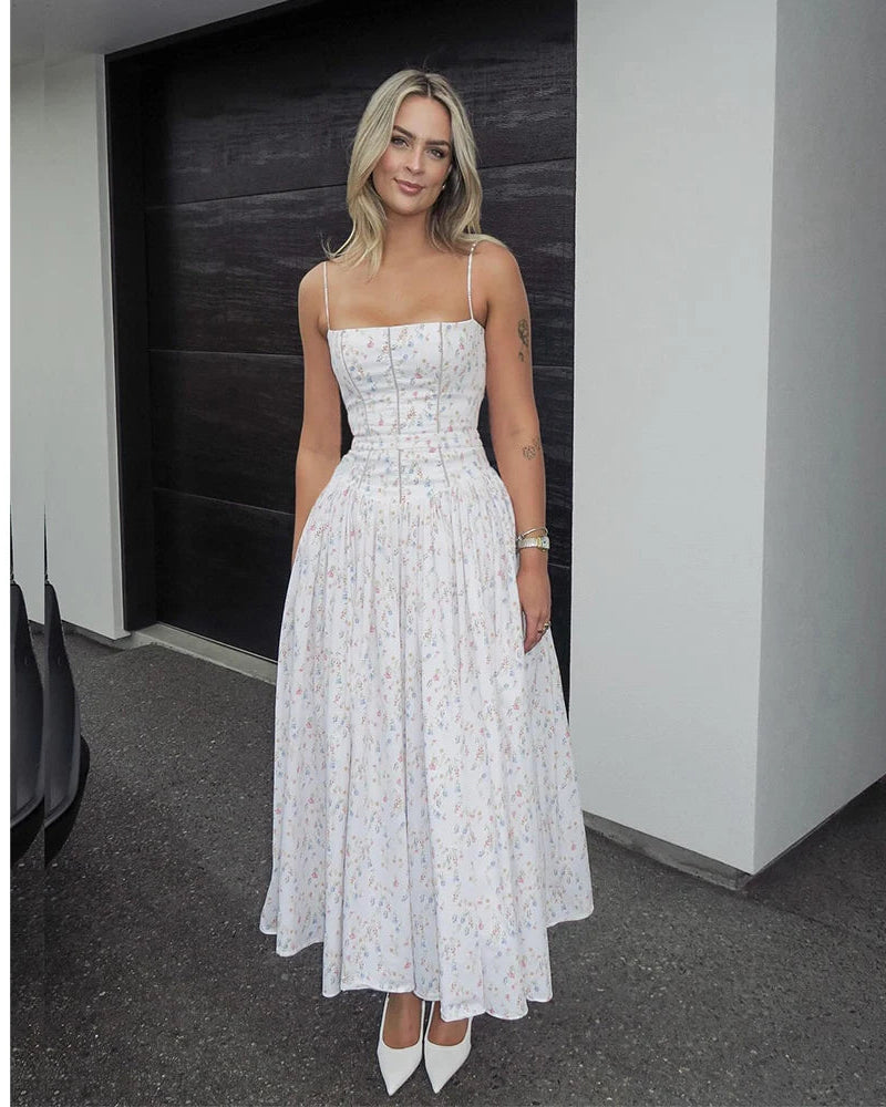 Women's Summer White Floral Midi Dress