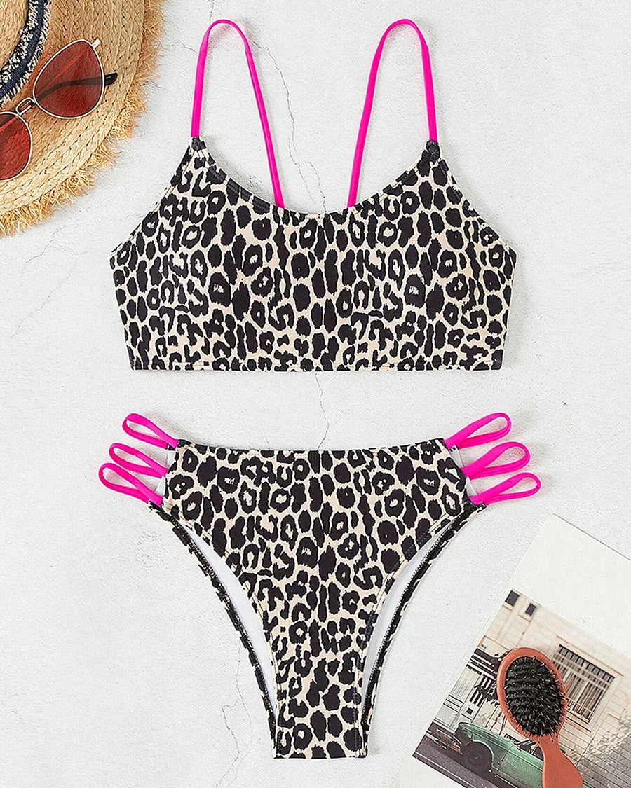 Leopard Print High Waist Bandeau Bikini