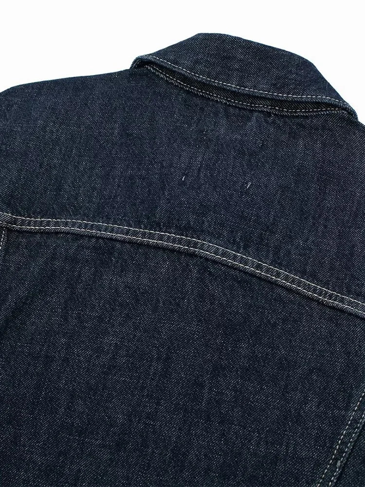 Vintage Lapel Denim Jacket | Single Breasted Long Sleeve with Pockets