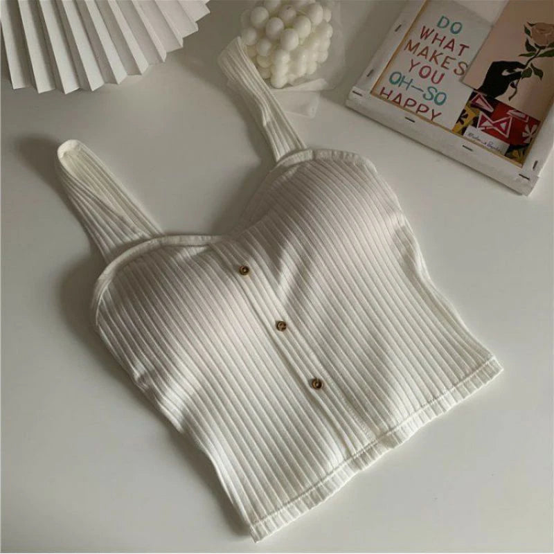 Y2K Corset Camisole with Built-In Bra | Korean Suspender Crop Vest