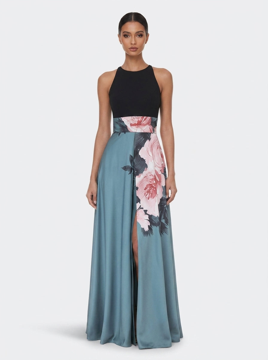 Floral Print Backless High Waist Boho A-Line Dress