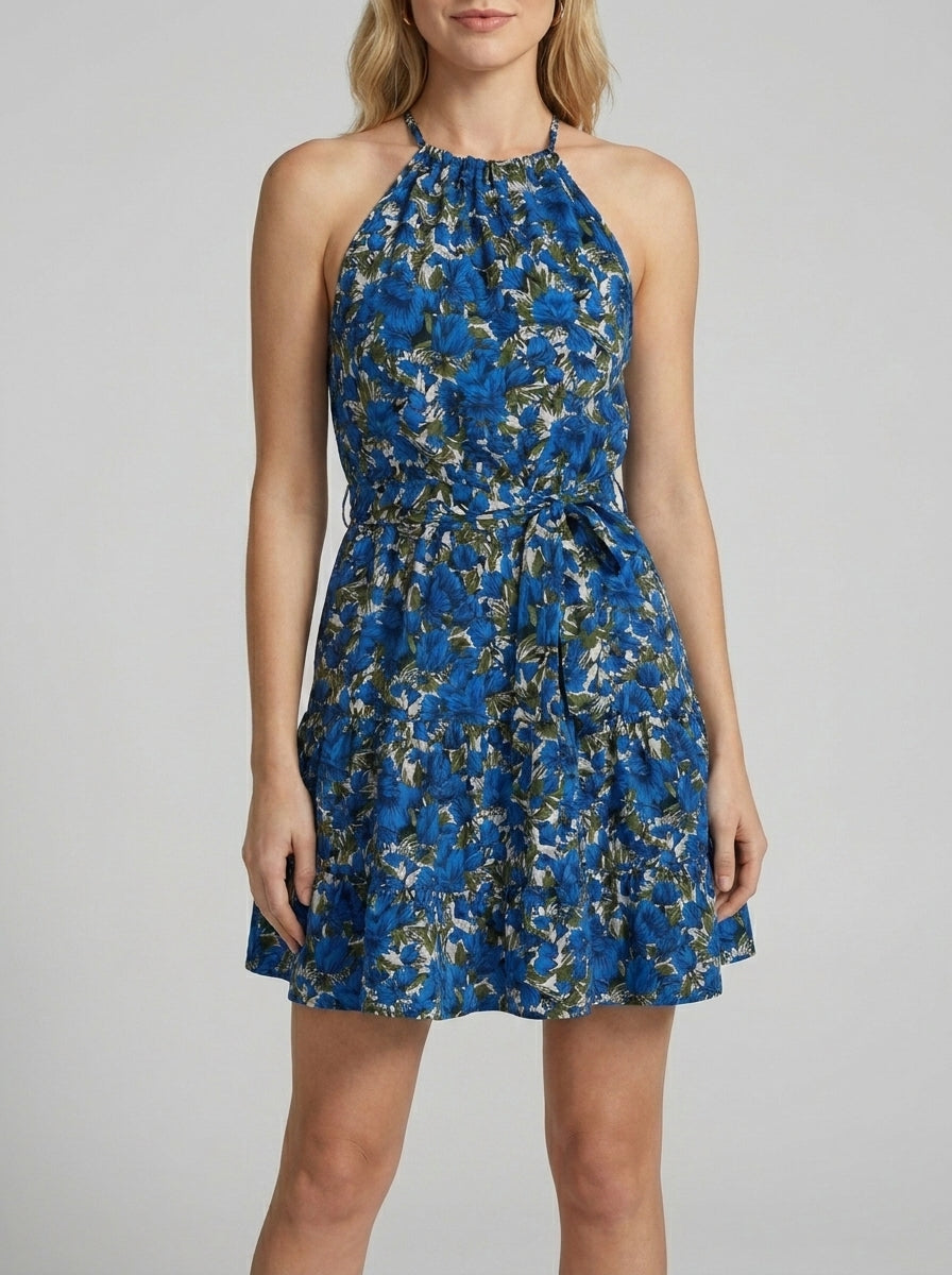 Floral Print Ruffle Halter Maxi Dress