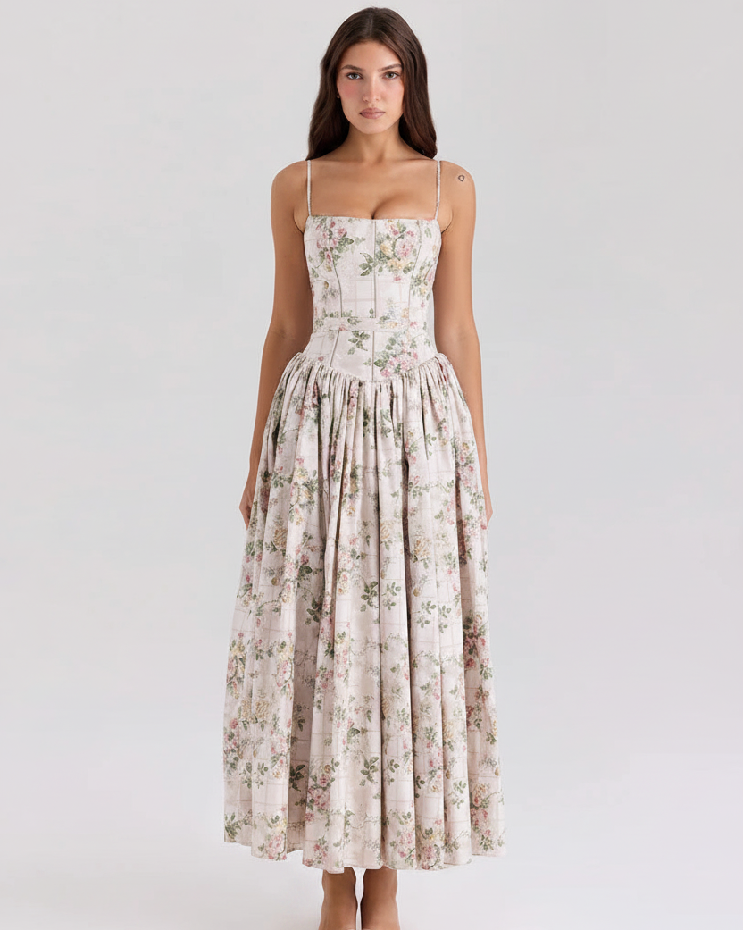 Women's Summer White Floral Midi Dress - Front