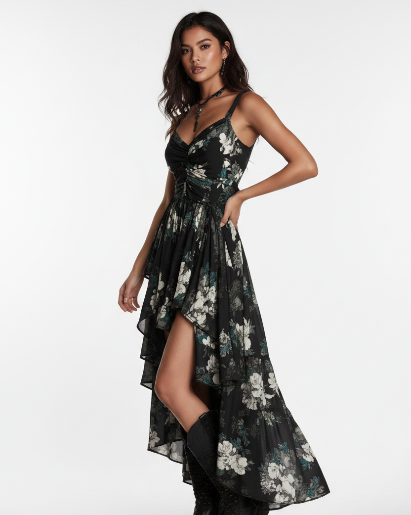 Women's Floral Ruffle Hem Maxi Dress - Three Quarter