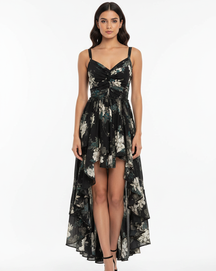 Women's Floral Ruffle Hem Maxi Dress - Front