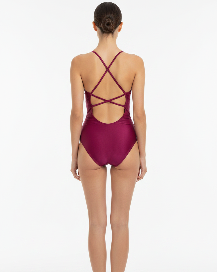 Solid Bodysuit One-Piece Swimsuit - Back