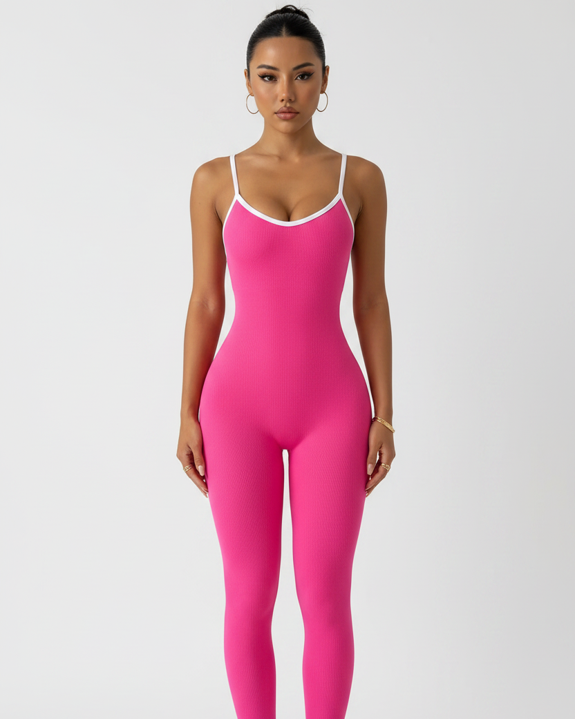 Girls Pink Sports Jumpsuit One-Piece Romper - Front