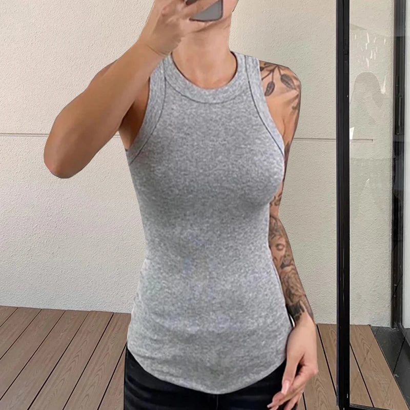Basic Tank Top - Round Neck Sleeveless Knit
