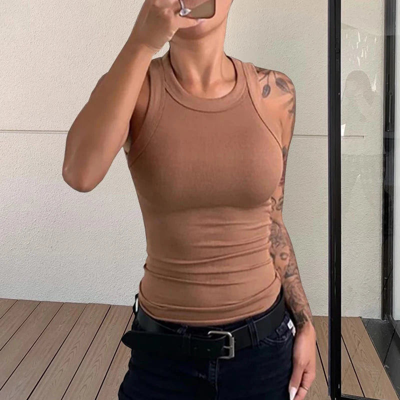 Basic Tank Top - Round Neck Sleeveless Knit