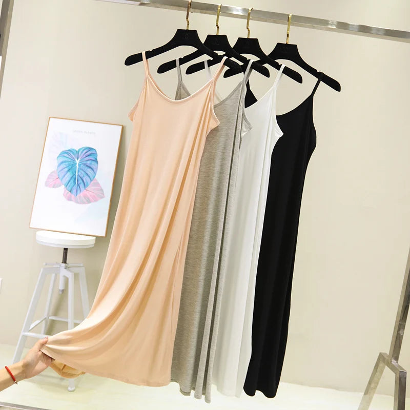 Modal Spaghetti Strap Cami Dress | Casual Beach A-Line Midi Dress