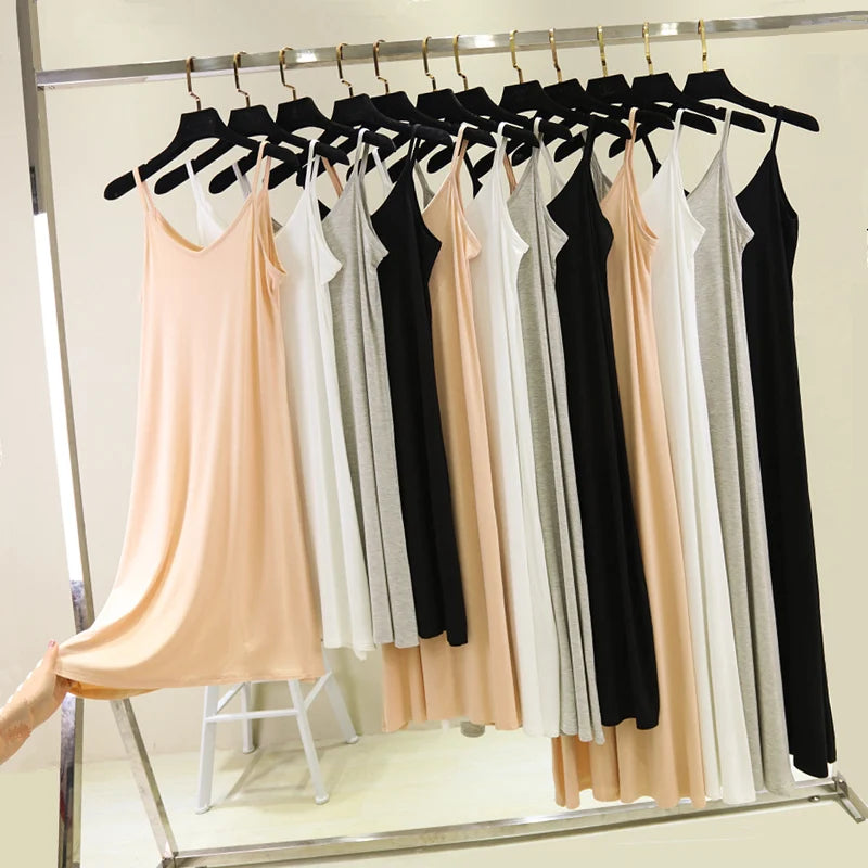 Modal Spaghetti Strap Cami Dress | Casual Beach A-Line Midi Dress