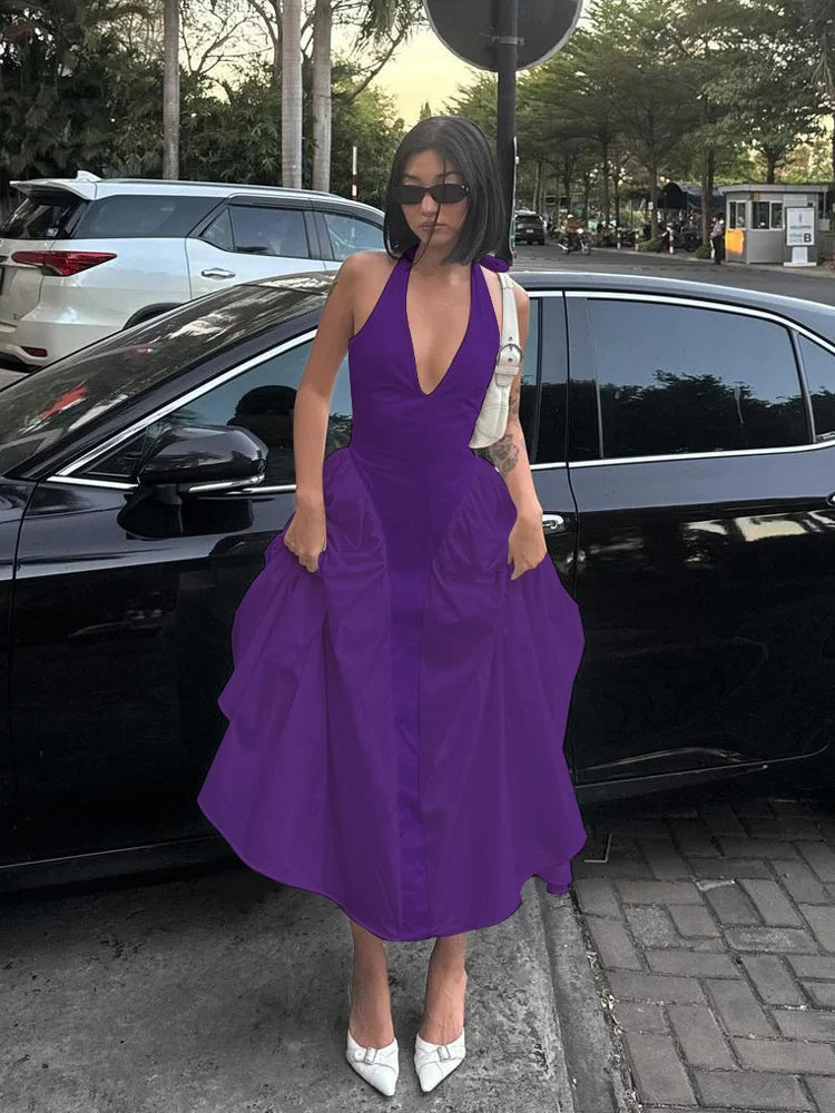 Backless V-Neck Long Dress - Sleeveless Party