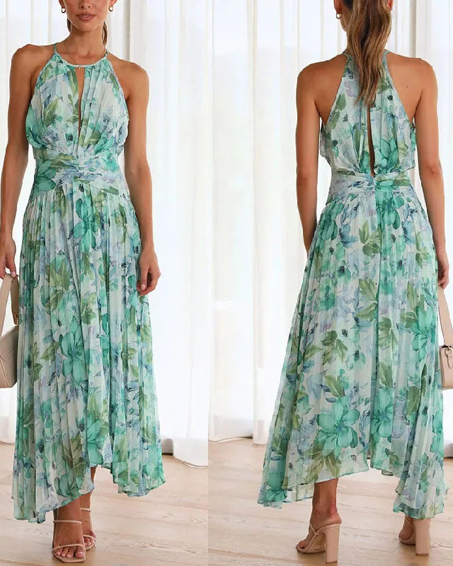 Halter Neck Hollow Out Backless Irregular Hem Dress
