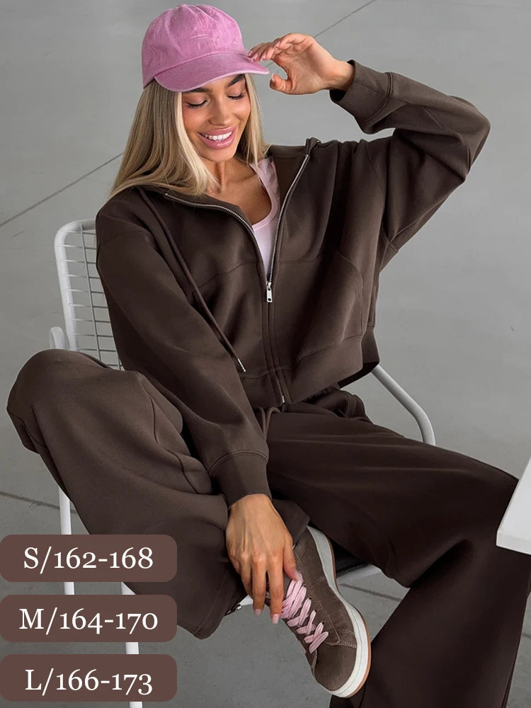 2-Piece Zipper Hoodie Tracksuit Set | Loose Wide Leg Casual Loungewear