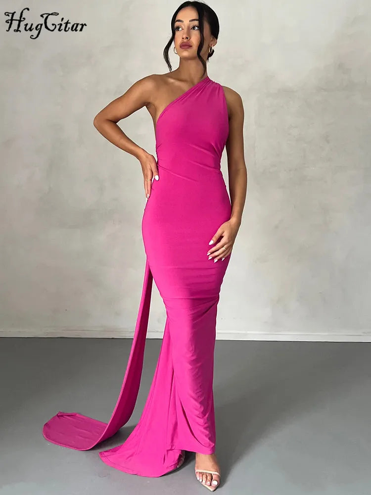 One-Shoulder Ruched Maxi Dress | Backless Scarf Loop Y2K Festival Gown