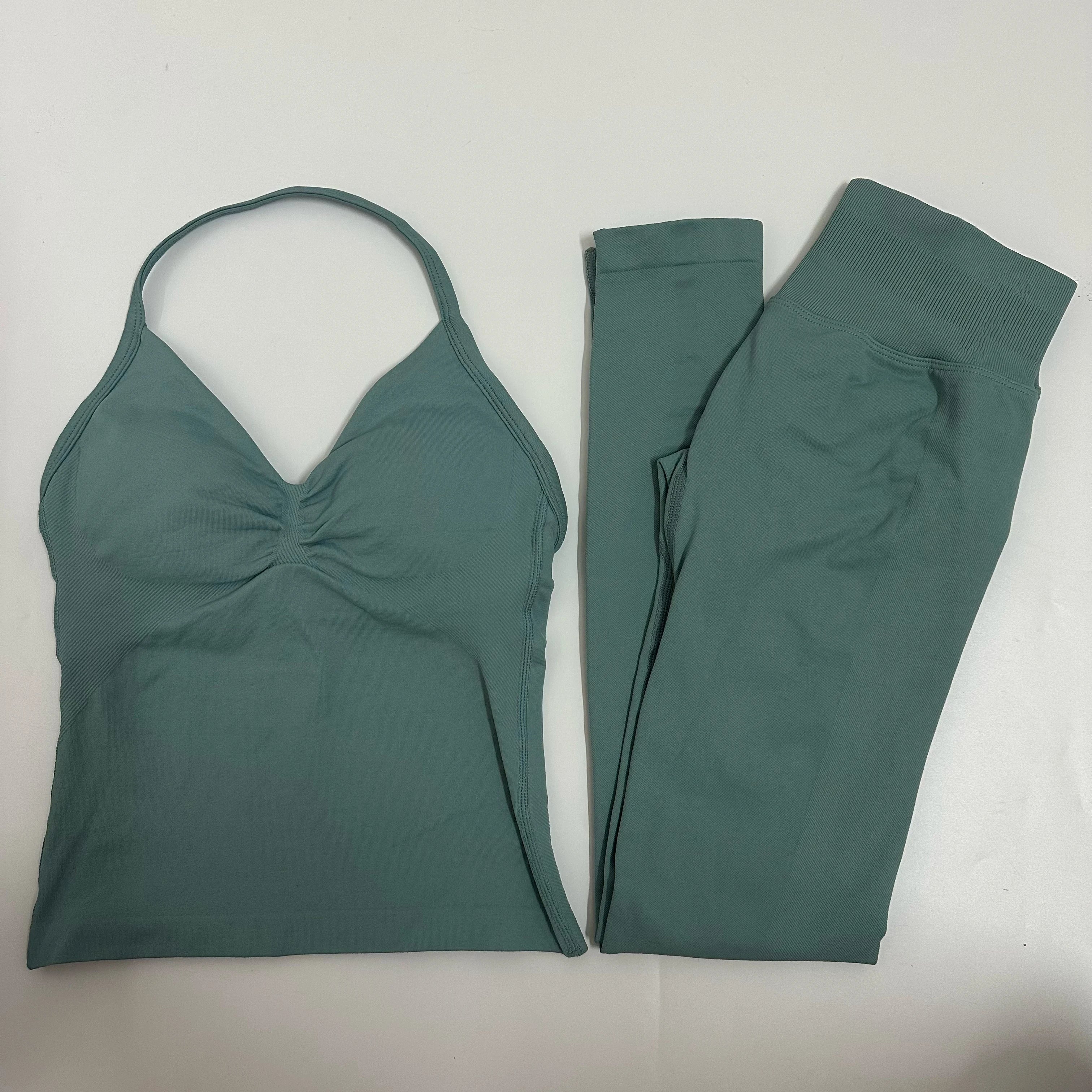 2-Piece Yoga Set - Backless Tank High Waist