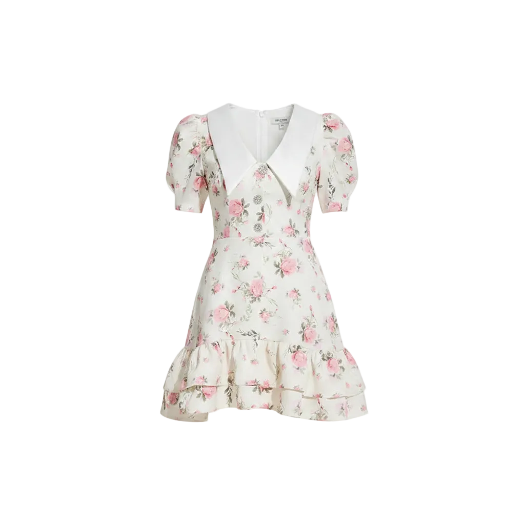 Puff Sleeve Pearl Ruffled Mini Dress | V-Neck A-Line Sweet Party Dress