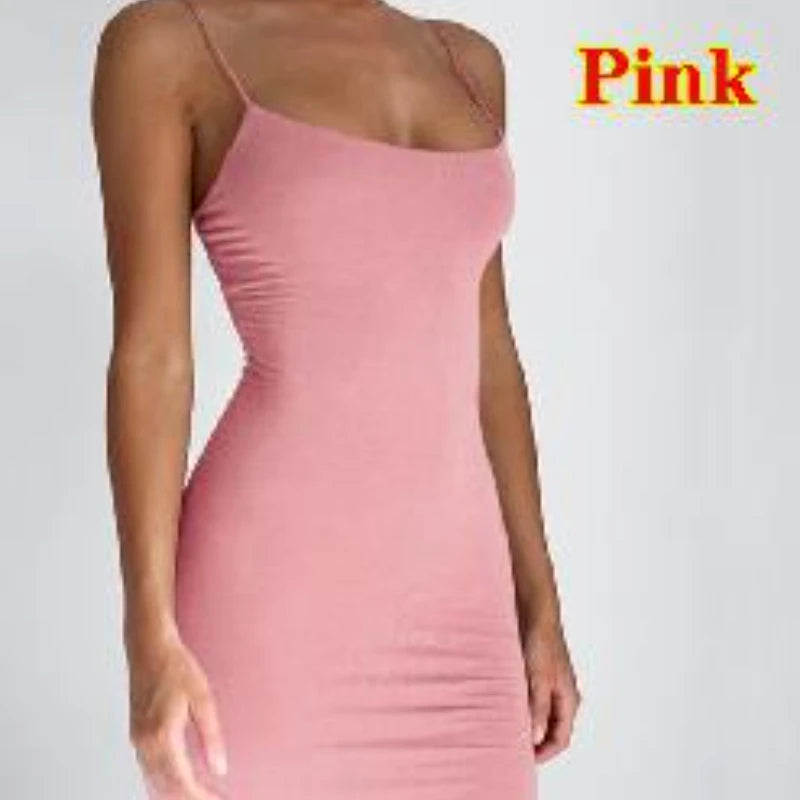 Spaghetti Strap Bodycon Mini Dress | High Stretch Sheath Club Sundress