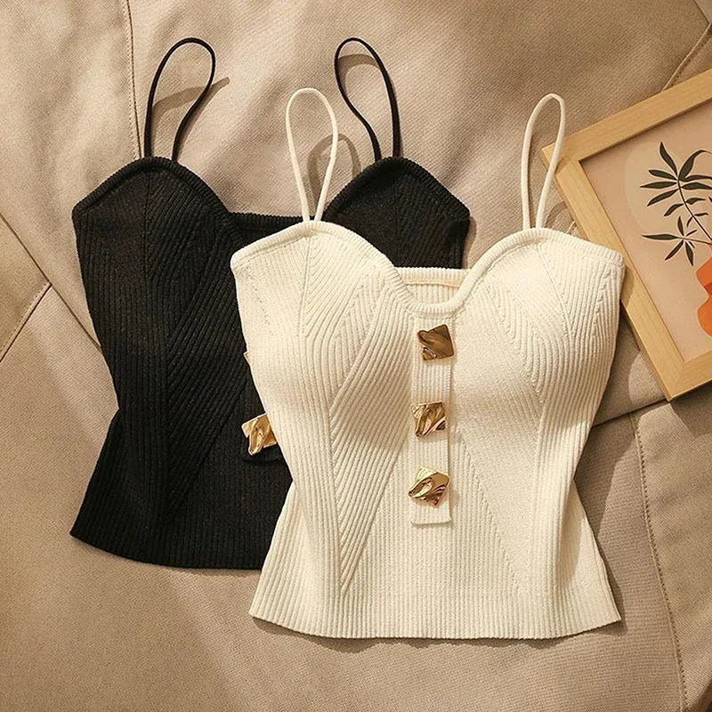 Cross-Knit Suspender Camisole | French Style Slim Fit Tank Top