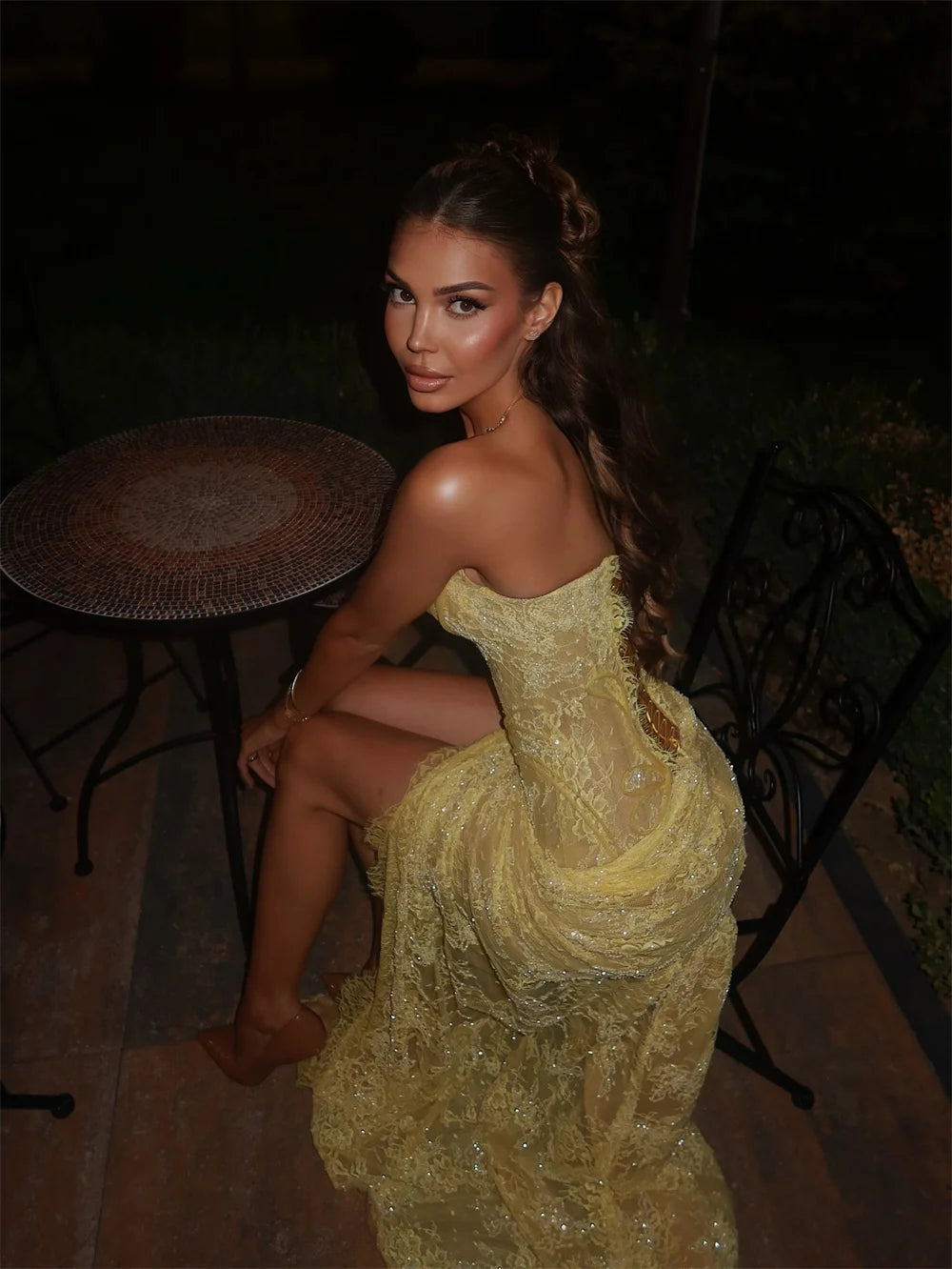 Lace Sequin Off-Shoulder Prom Dress | Custom Made Mermaid Tea-Length Gown