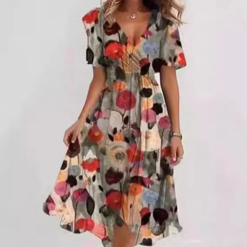 Women’s Floral V-Neck Knee-Length Casual Dress