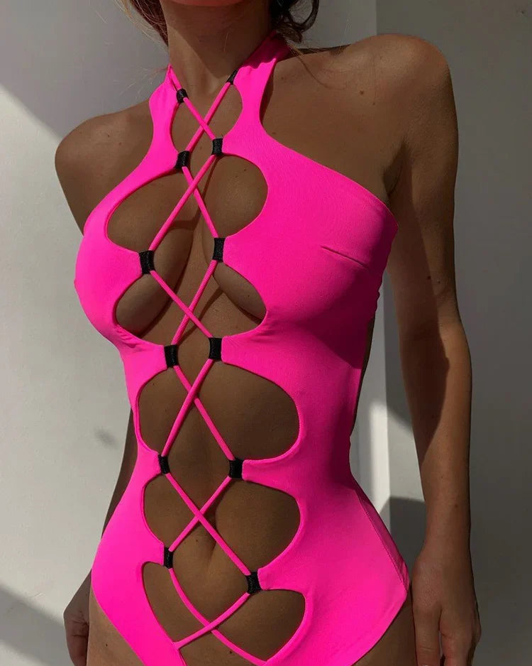 Black Hollow Out Backless Monokini